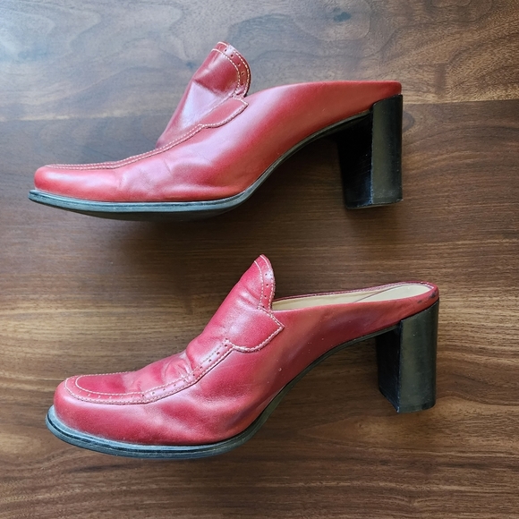 Franco Sarto Red Leather Loafer Mules - Picture 2 of 9